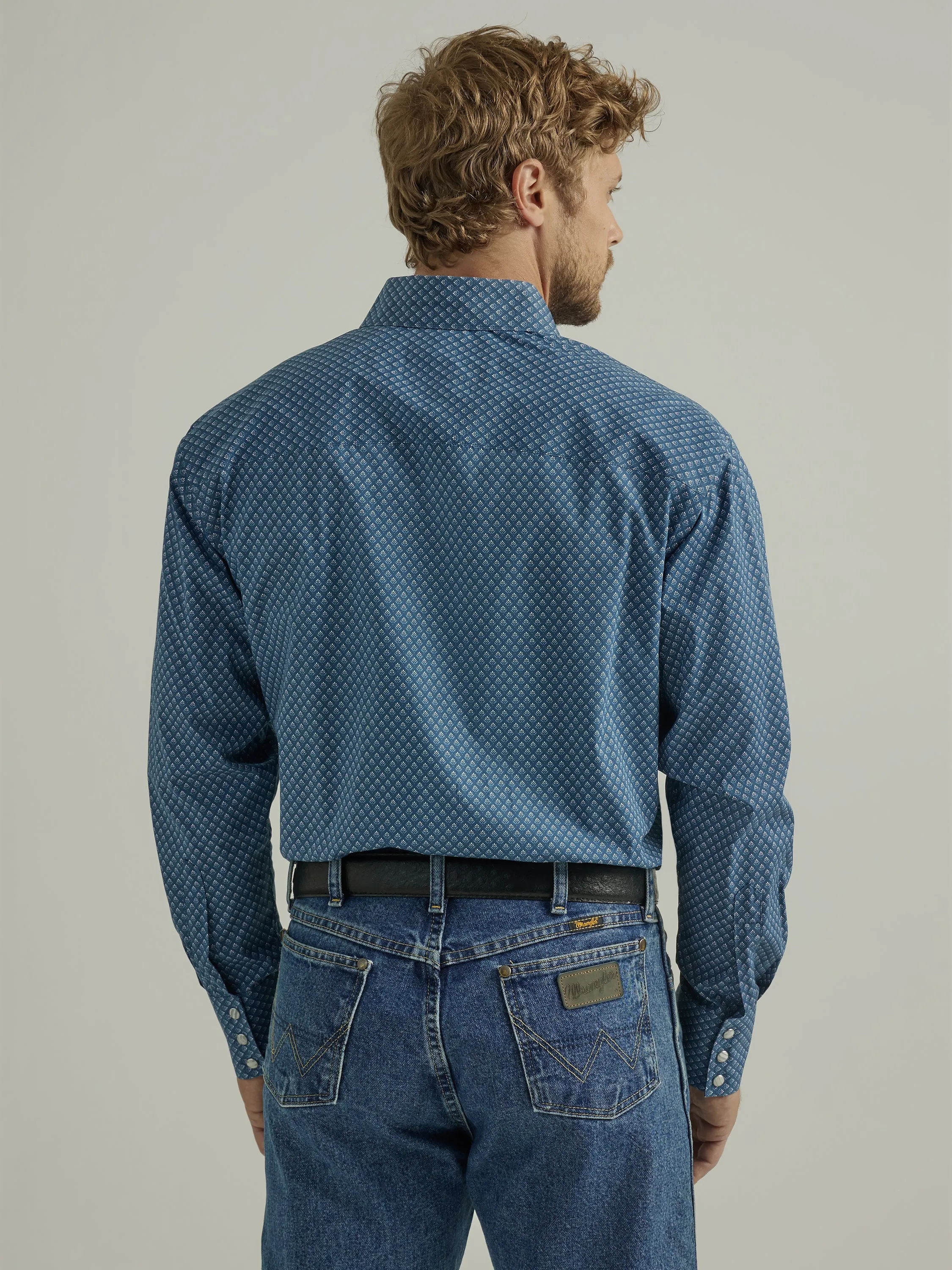 Men's Wrangler 20X Competition Advanced Comfort Teal/White Paisley Print Western Snap Shirt
