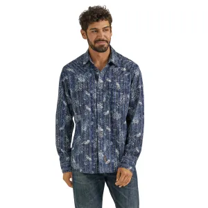 Men's Wrangler Retro Premium Navy/White Paisley Print Snap Western Shirt