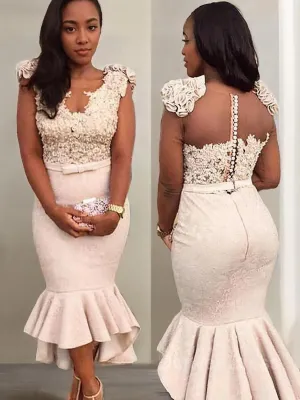 Mermaid V-neck Asymmetrical Satin Evening Dresses With Beading