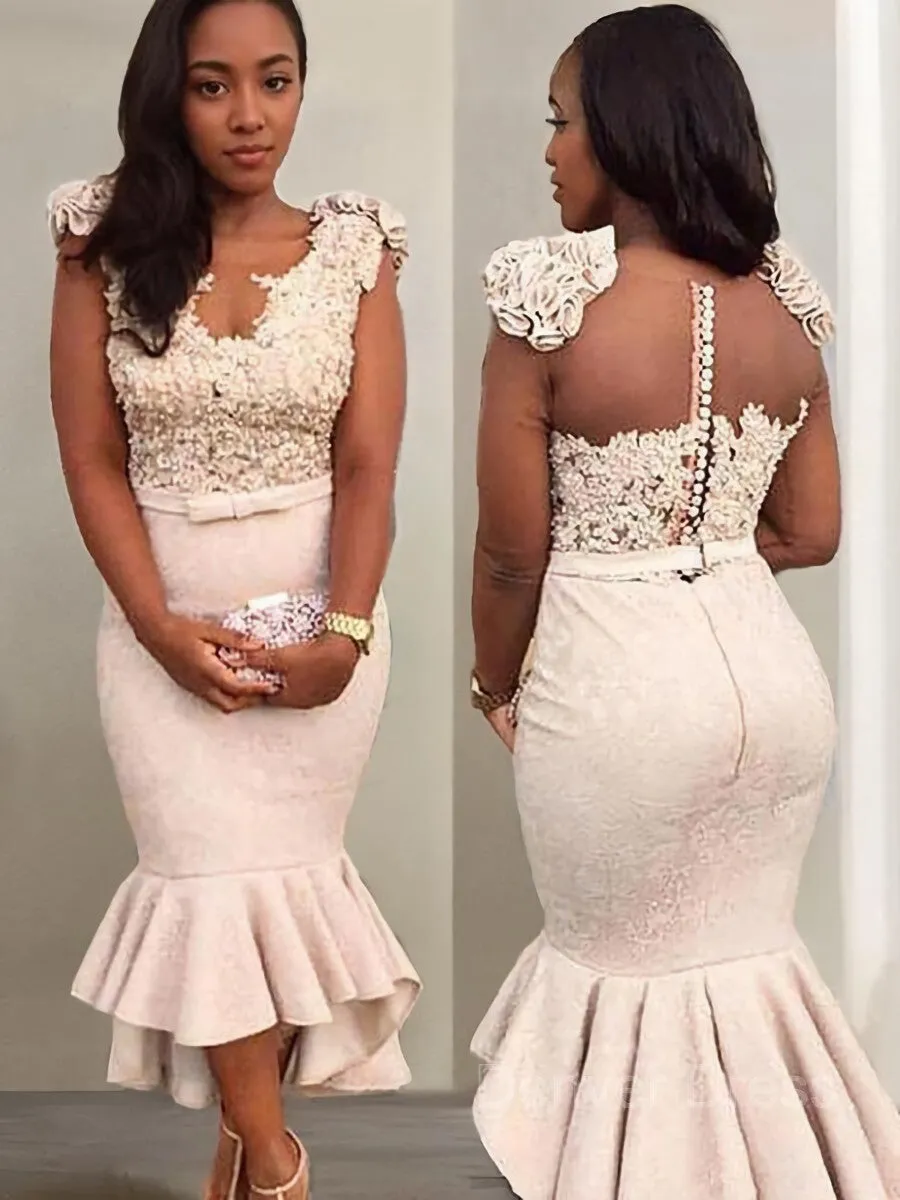 Mermaid V-neck Asymmetrical Satin Evening Dresses With Beading