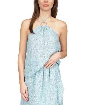 Michael Kors Women's Shibori Cotton Printed Halter Top Blue