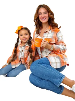 Mommy And Me Pumpkin Spice Orange Flannel Shirt