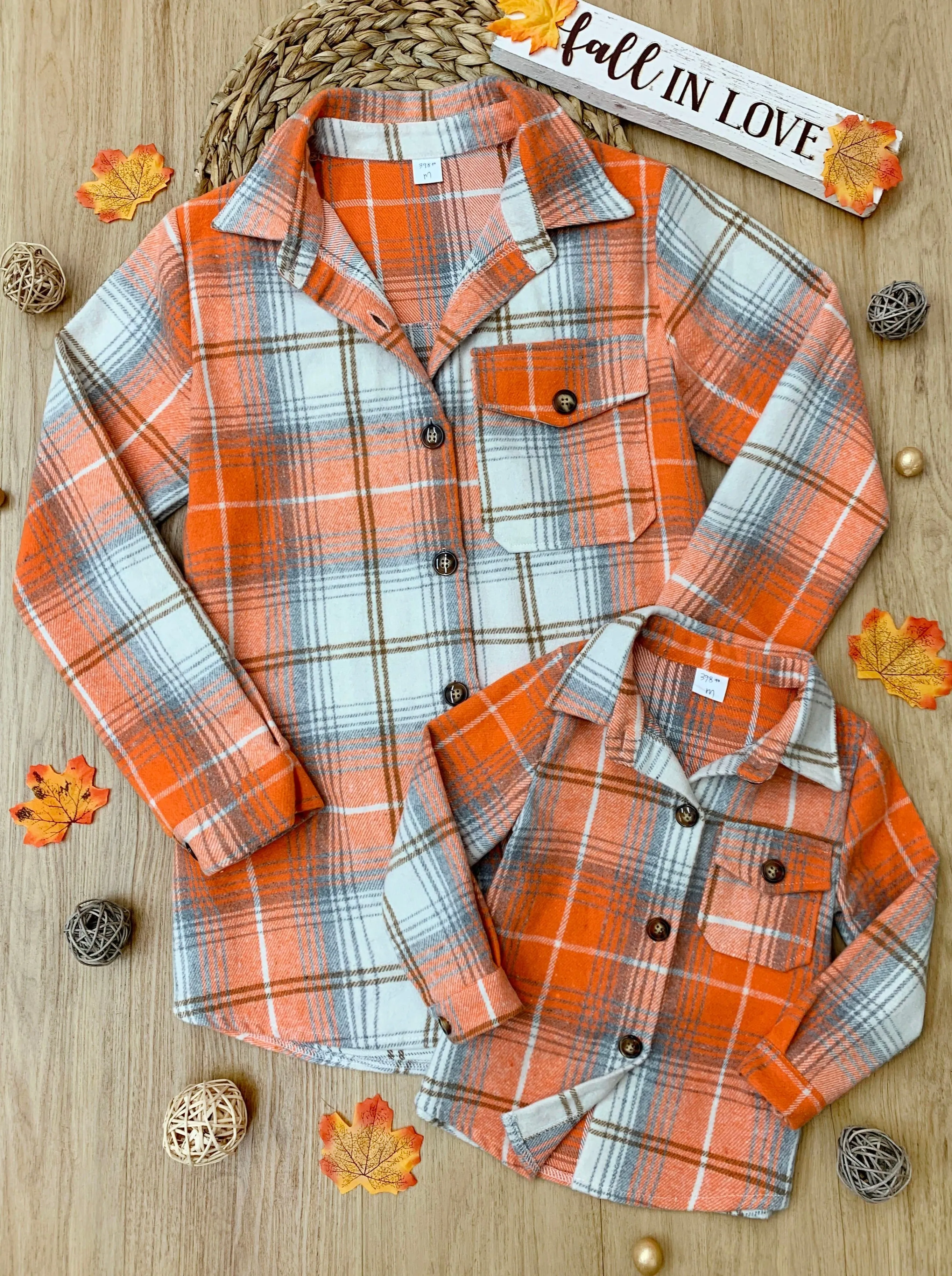 Mommy And Me Pumpkin Spice Orange Flannel Shirt
