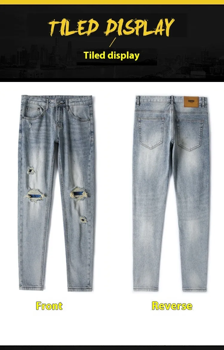 New Patch Ripped Jeans Men's Stretch