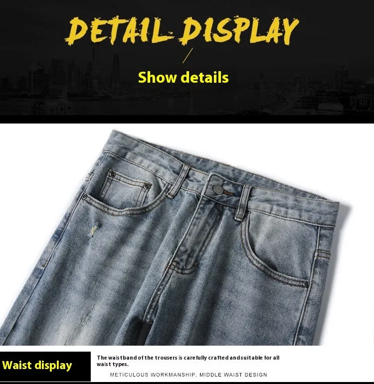 New Patch Ripped Jeans Men's Stretch