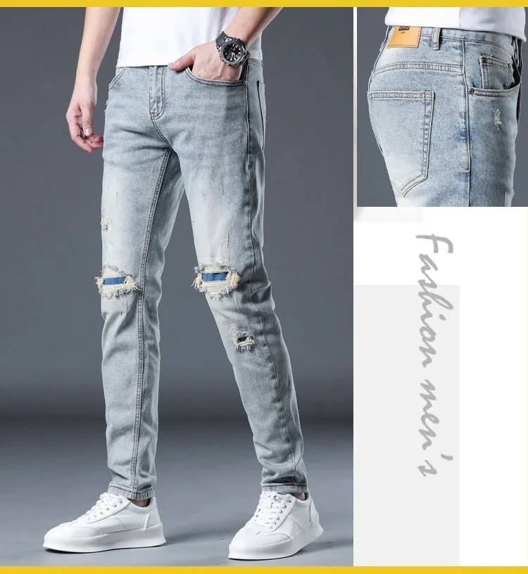 New Patch Ripped Jeans Men's Stretch