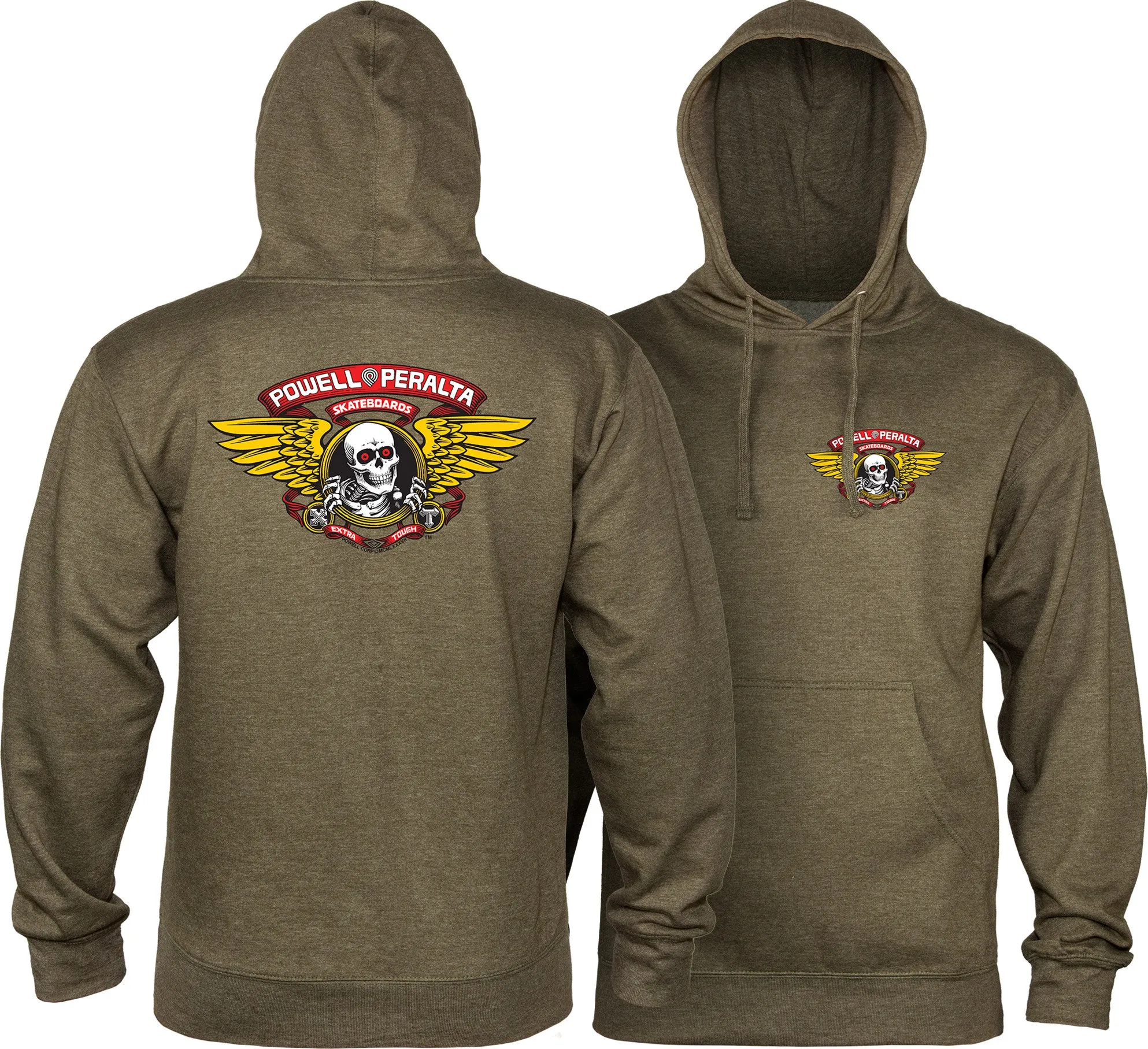 POWELL PERALTA SWEATER - WINGED RIPPER MID-WEIGHT HOOD ARMY HEATHER