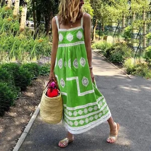 Print Swing Summer Beach Maxi Strap Boho Casual Mother of The Casual Vintage Dress