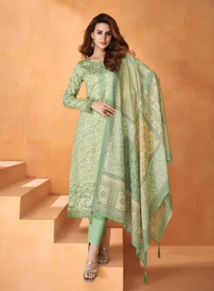 Pure Cotton Satin Green Unstitched Women Salwar Suit Set