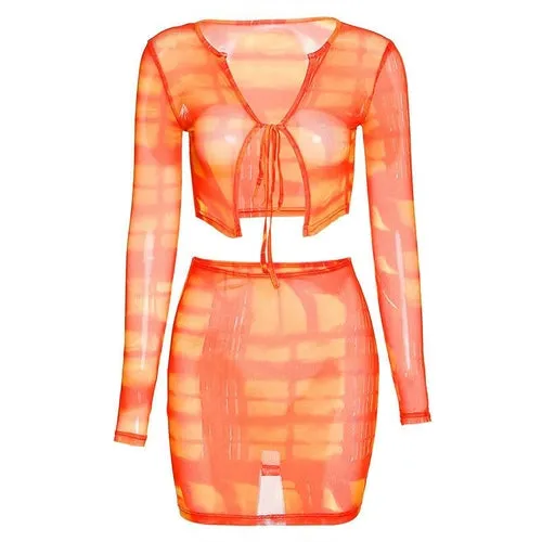Sexy Mesh See Though 2 Piece Crop Top Mini Dress