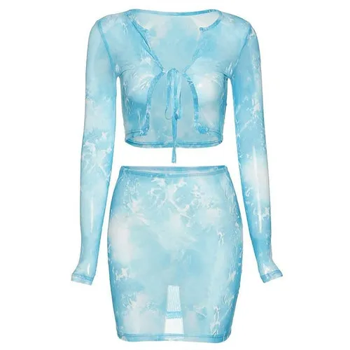 Sexy Mesh See Though 2 Piece Crop Top Mini Dress