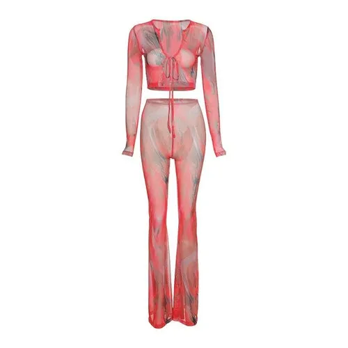 Sexy Mesh See Though 2 Piece Crop Top Mini Dress