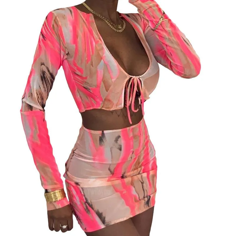 Sexy Mesh See Though 2 Piece Crop Top Mini Dress