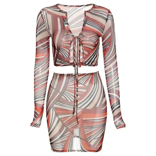 Sexy Mesh See Though 2 Piece Crop Top Mini Dress