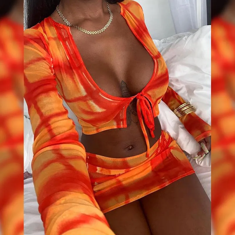 Sexy Mesh See Though 2 Piece Crop Top Mini Dress