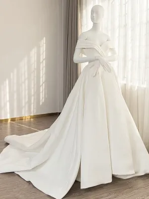 Simple sweetheart neck off shoulder long prom dress white evening dress