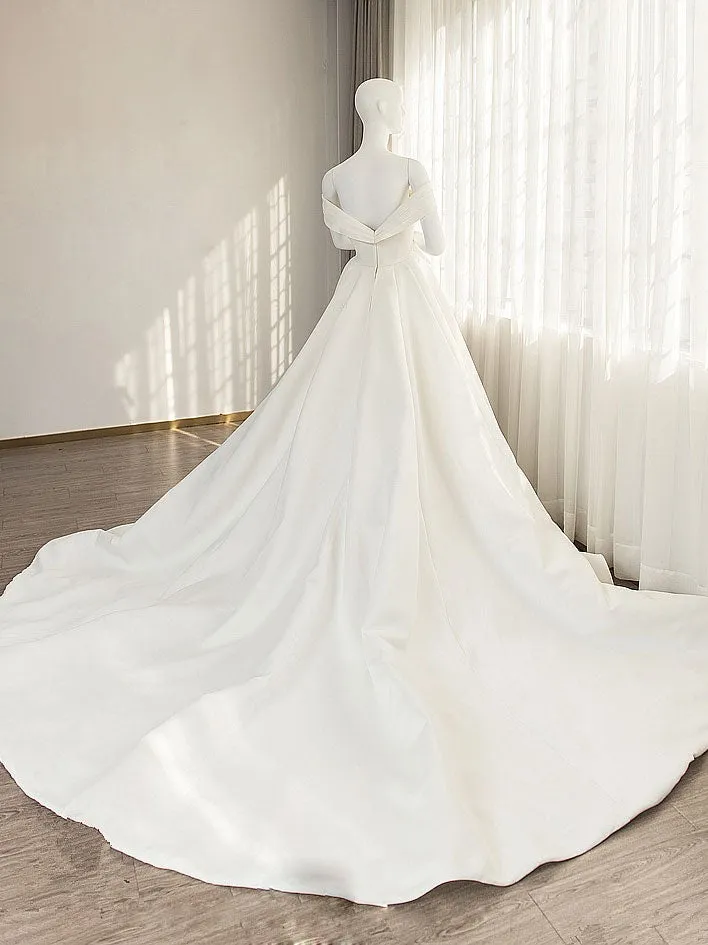 Simple sweetheart neck off shoulder long prom dress white evening dress