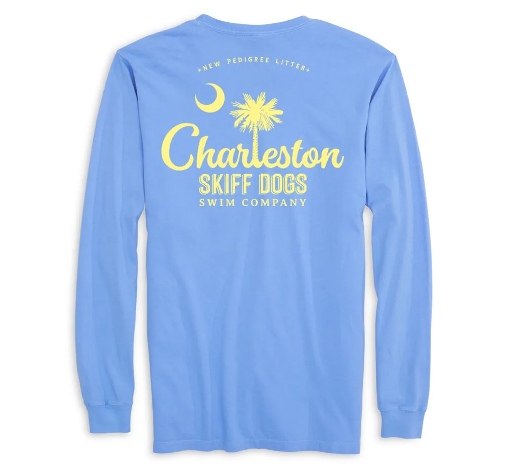 Skiff Dogs Hometown: Pocket Long Sleeve T-Shirt - Azure/Yellow