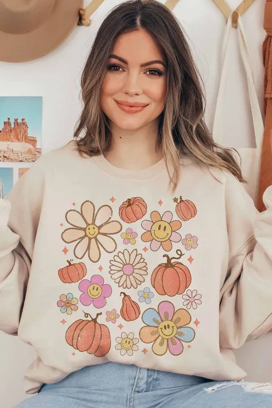 SMILEY PUMPKIN DAISY GRAPHIC SWEATSHIRT