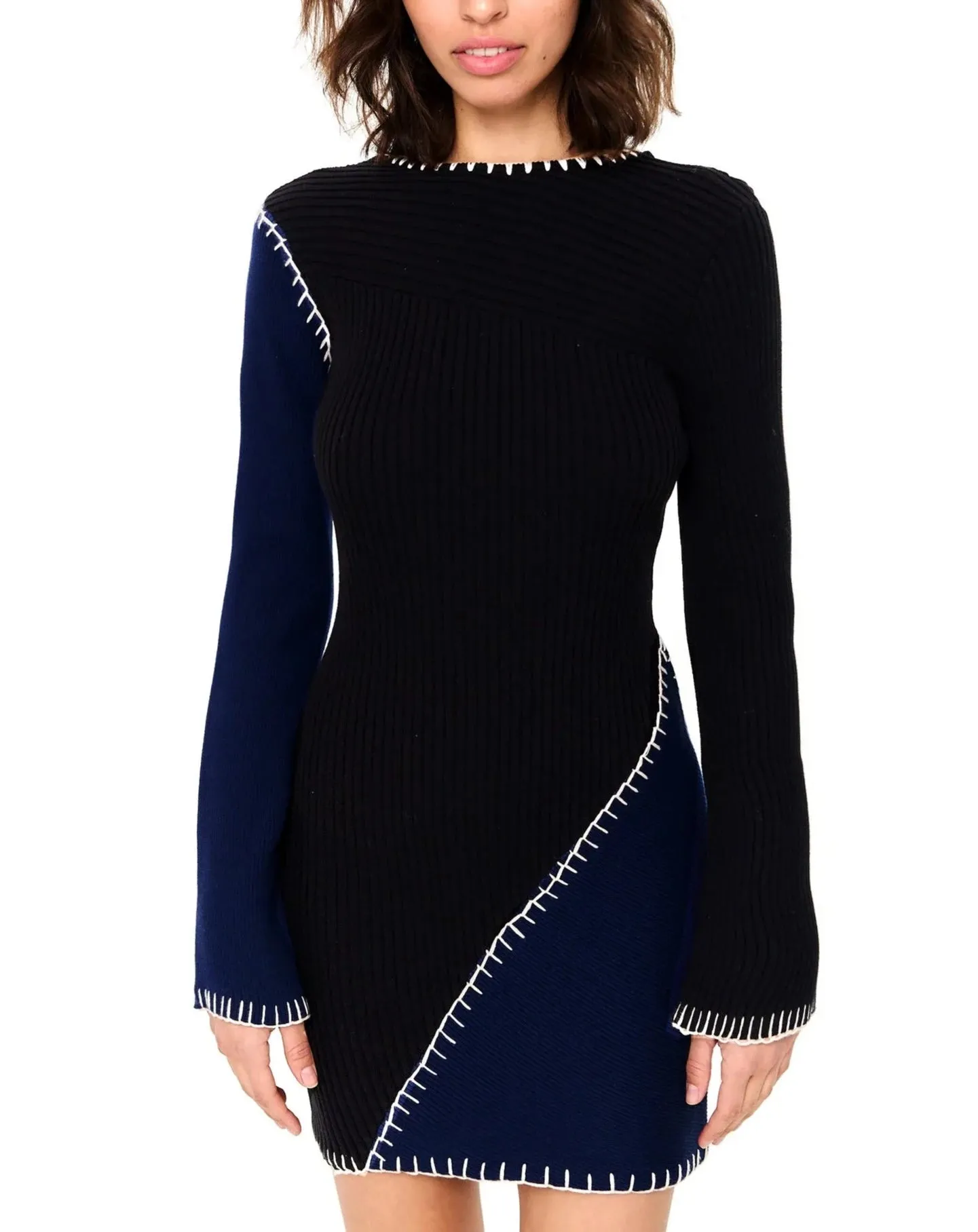 Tayla Rib Dress in Black/Navy