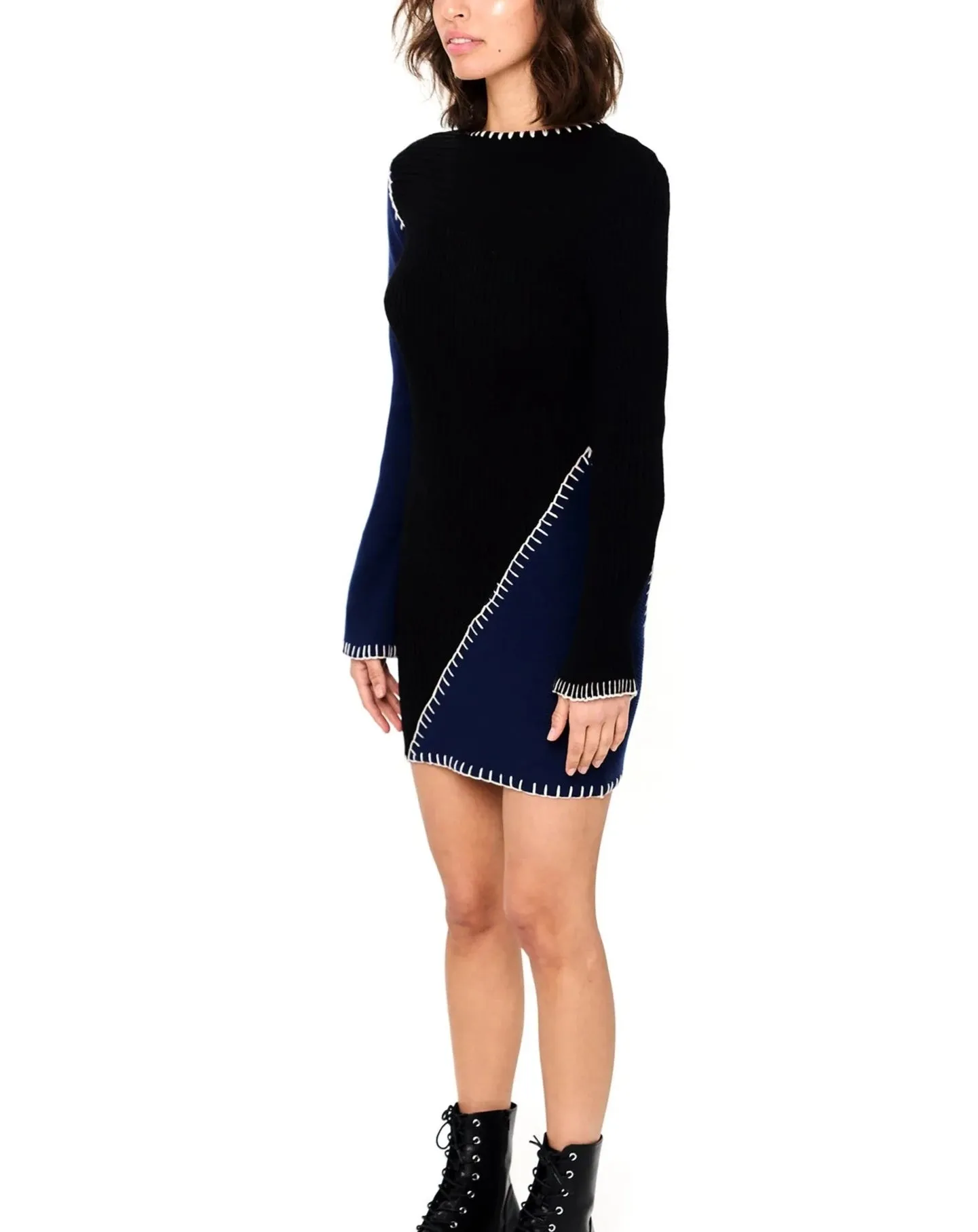 Tayla Rib Dress in Black/Navy