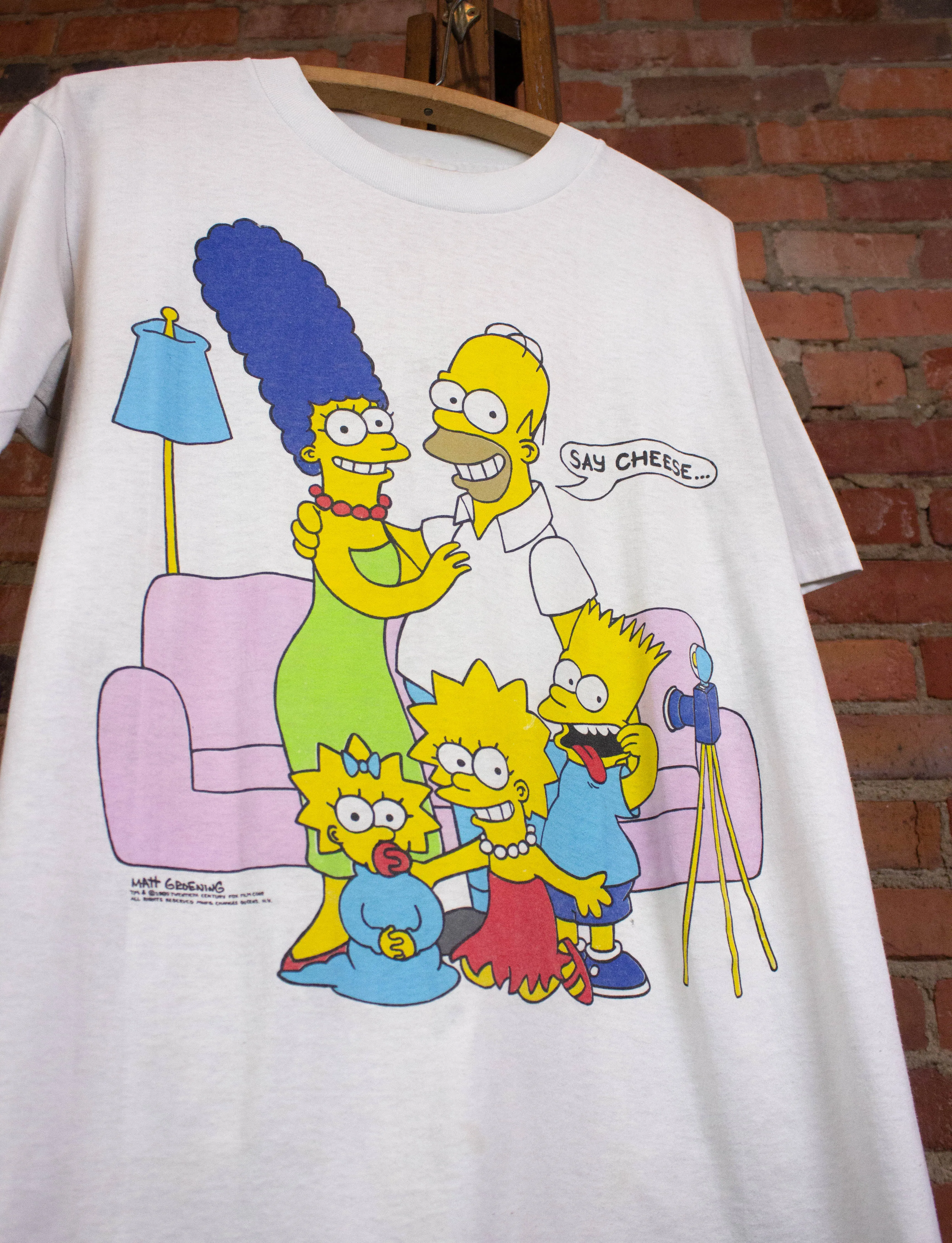 Vintage Simpsons 1989 Say Cheese Graphic T Shirt White Large