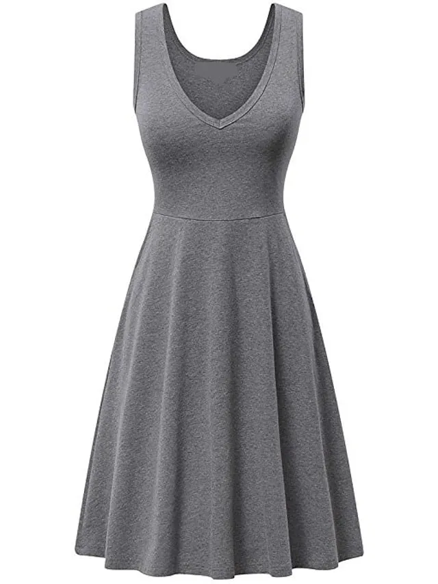 Women's Casual Dress T Shirt Dress Tee Dress Tank Dress Plain Ruched Pocket V Neck Mini Dress Basic Outdoor Daily Sleeveless Regular Fit Gray Summer Spring XXXL