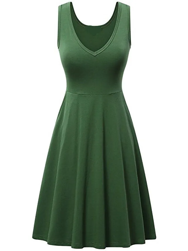 Women's Casual Dress T Shirt Dress Tee Dress Tank Dress Plain Ruched Pocket V Neck Mini Dress Basic Outdoor Daily Sleeveless Regular Fit Gray Summer Spring XXXL