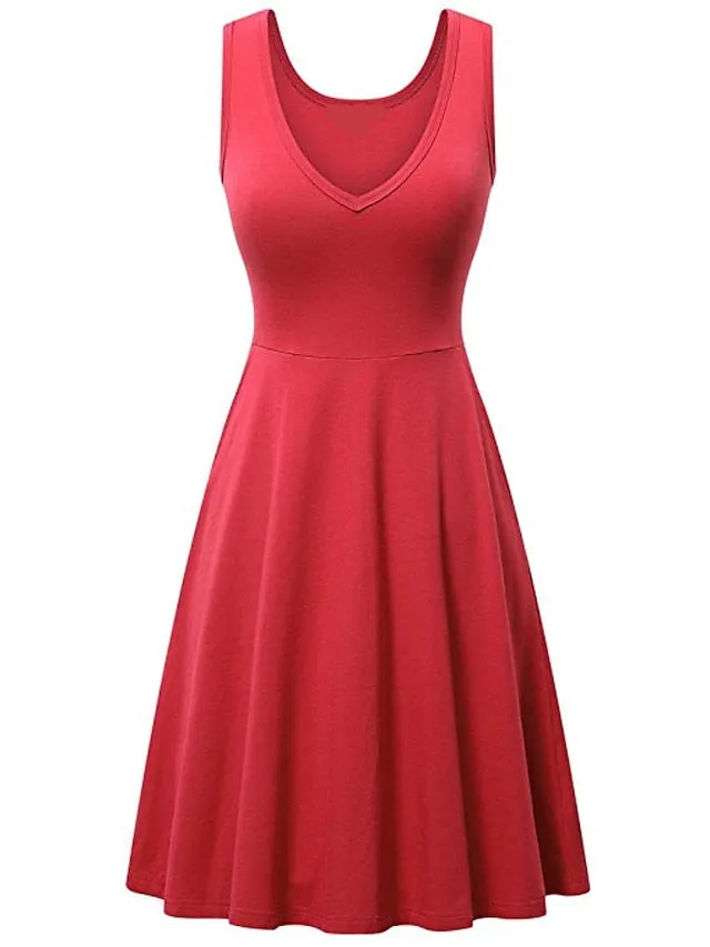 Women's Casual Dress T Shirt Dress Tee Dress Tank Dress Plain Ruched Pocket V Neck Mini Dress Basic Outdoor Daily Sleeveless Regular Fit Gray Summer Spring XXXL
