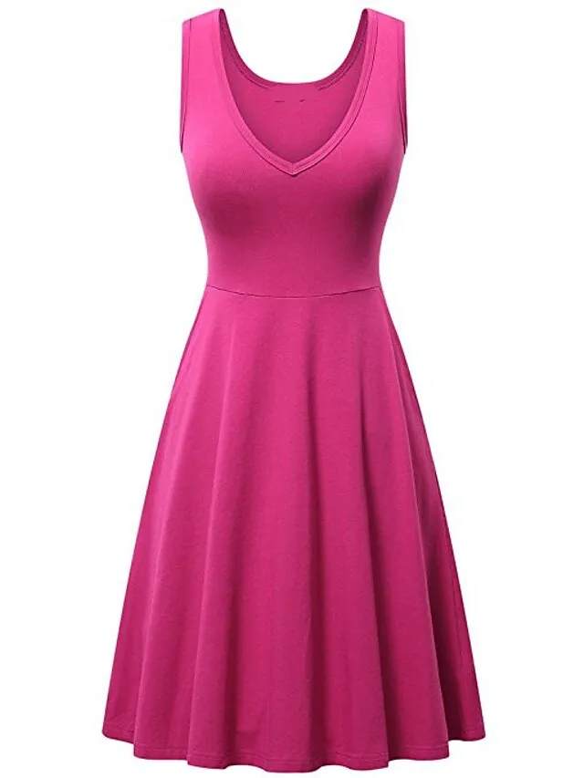 Women's Casual Dress T Shirt Dress Tee Dress Tank Dress Plain Ruched Pocket V Neck Mini Dress Basic Outdoor Daily Sleeveless Regular Fit Gray Summer Spring XXXL