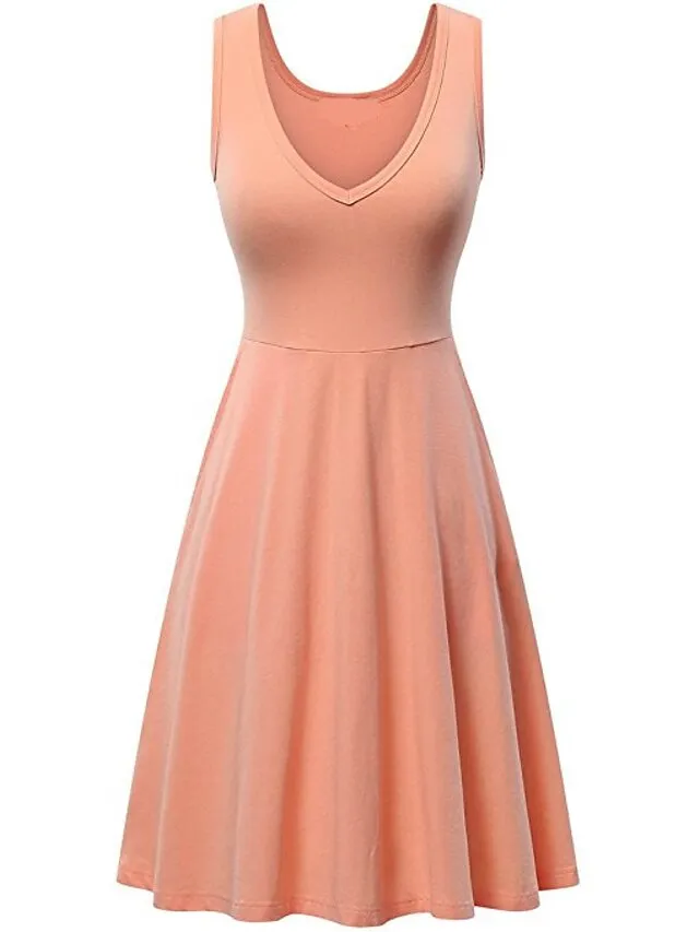 Women's Casual Dress T Shirt Dress Tee Dress Tank Dress Plain Ruched Pocket V Neck Mini Dress Basic Outdoor Daily Sleeveless Regular Fit Gray Summer Spring XXXL