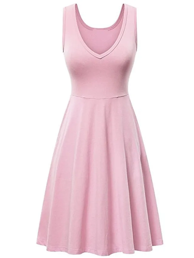 Women's Casual Dress T Shirt Dress Tee Dress Tank Dress Plain Ruched Pocket V Neck Mini Dress Basic Outdoor Daily Sleeveless Regular Fit Gray Summer Spring XXXL