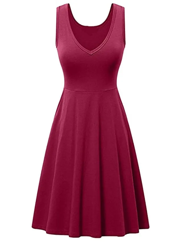 Women's Casual Dress T Shirt Dress Tee Dress Tank Dress Plain Ruched Pocket V Neck Mini Dress Basic Outdoor Daily Sleeveless Regular Fit Gray Summer Spring XXXL