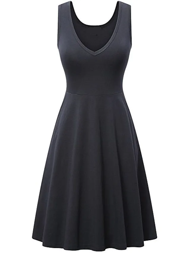 Women's Casual Dress T Shirt Dress Tee Dress Tank Dress Plain Ruched Pocket V Neck Mini Dress Basic Outdoor Daily Sleeveless Regular Fit Gray Summer Spring XXXL