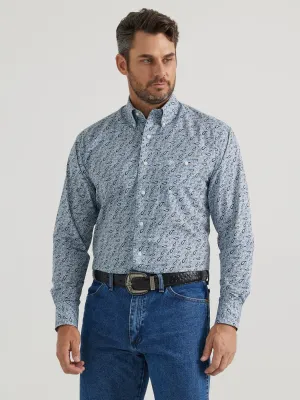 Wrangler Men's Blue/White Paisley Print Classic Button-Down Shirt