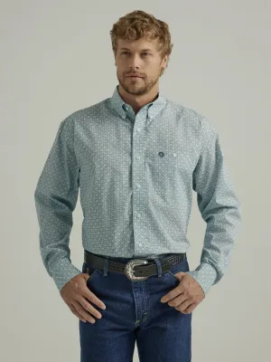 Wrangler Men's George Strait Collection Light Blue Geometric Print Button-Down Shirt
