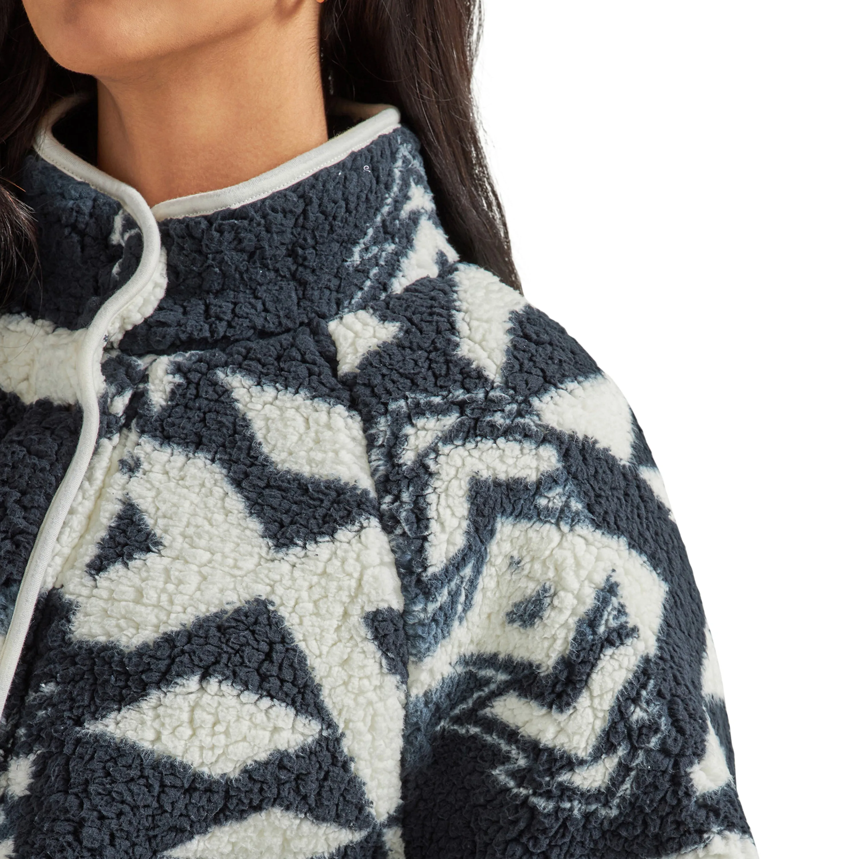 Wrangler Women's Black/White Aztec Print Snap Closure Sherpa Jacket